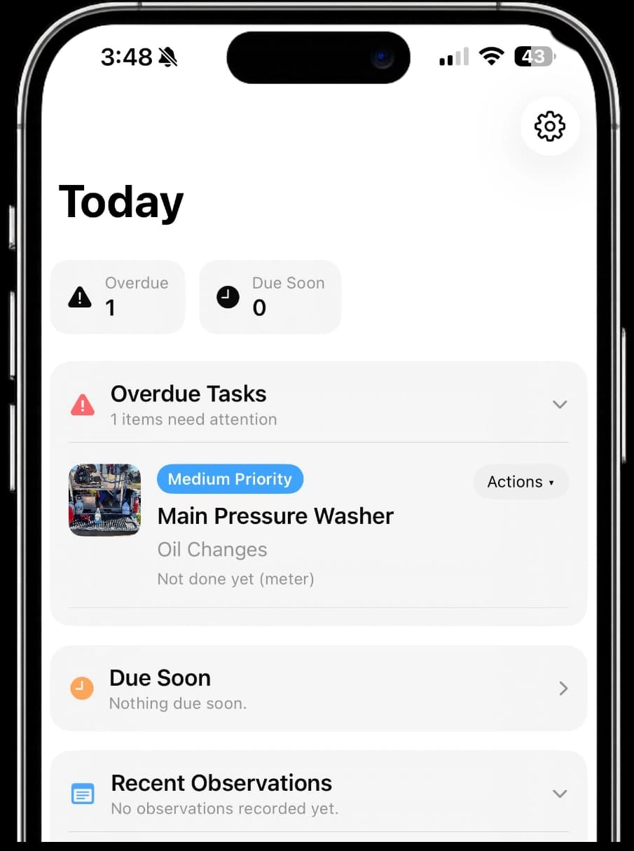 EquipPal worklist on an iPhone